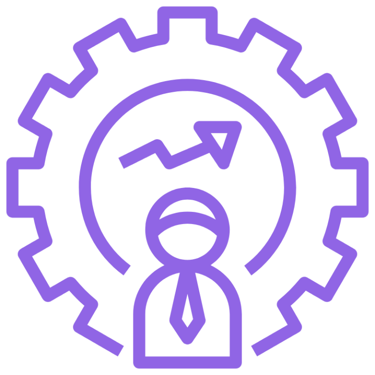 Icon of a professional figure inside a cogwheel, symbolizing CPO-level leadership, product coaching, and transformation strategy.
