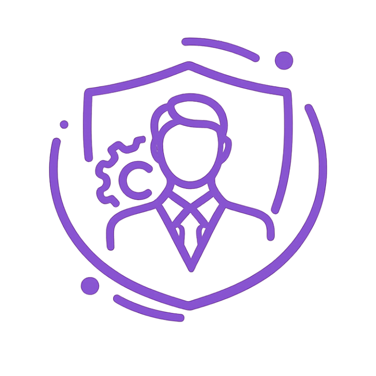 Icon of a professional figure inside a cogwheel, symbolizing CPO-level leadership, product coaching, and transformation strategy.